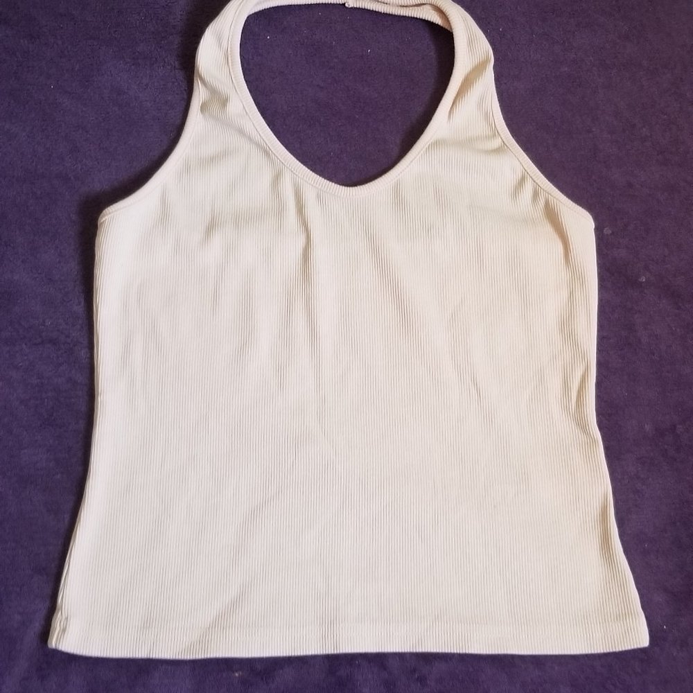Pink Rib-Knit Crop Halter Top